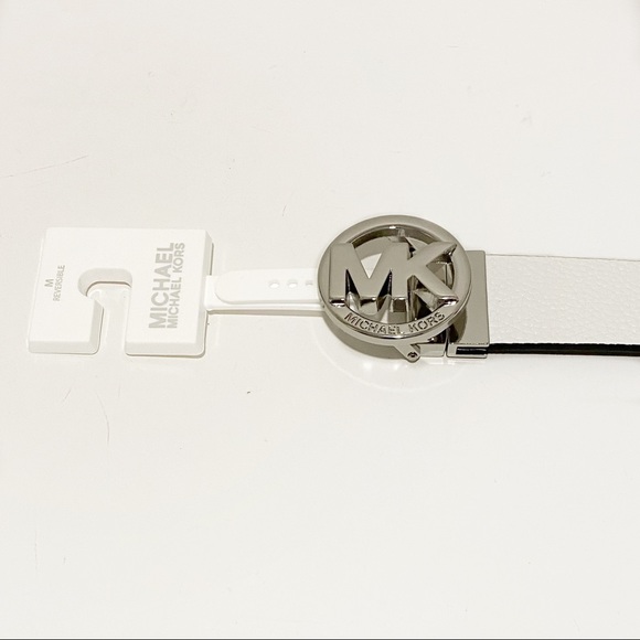 MICHAEL Michael Kors White Black Reversible Leather Belt Silver Buckle NWT - Picture 10 of 10